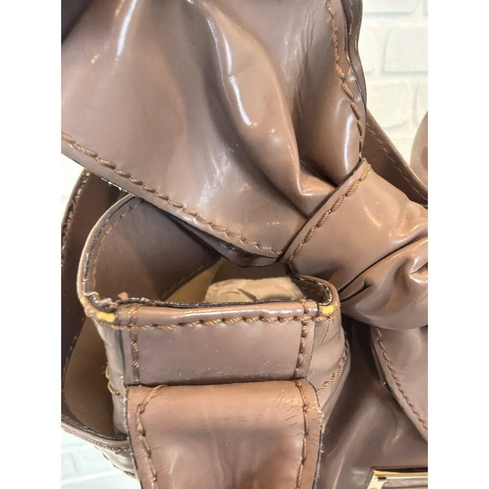 Valentino Garavani Bow Tote Taupe Patent Leather Shoulder Bag